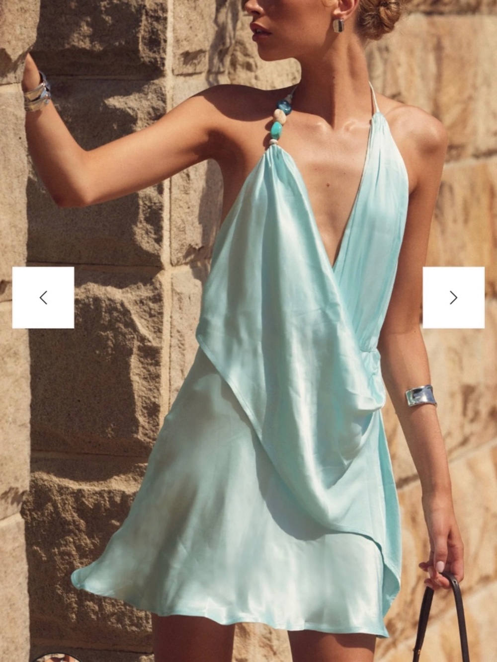 Silky Halter Mini Dress in Light Aqua